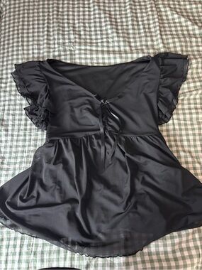 Amazon Black V-Neck Peplum Top with Ruffle Sleeves